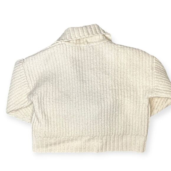 BY ANTHROPOLOGIE Women’s Ivory Cream Shawl Collar Button Front Cropped Cardigan - Picture 3 of 6